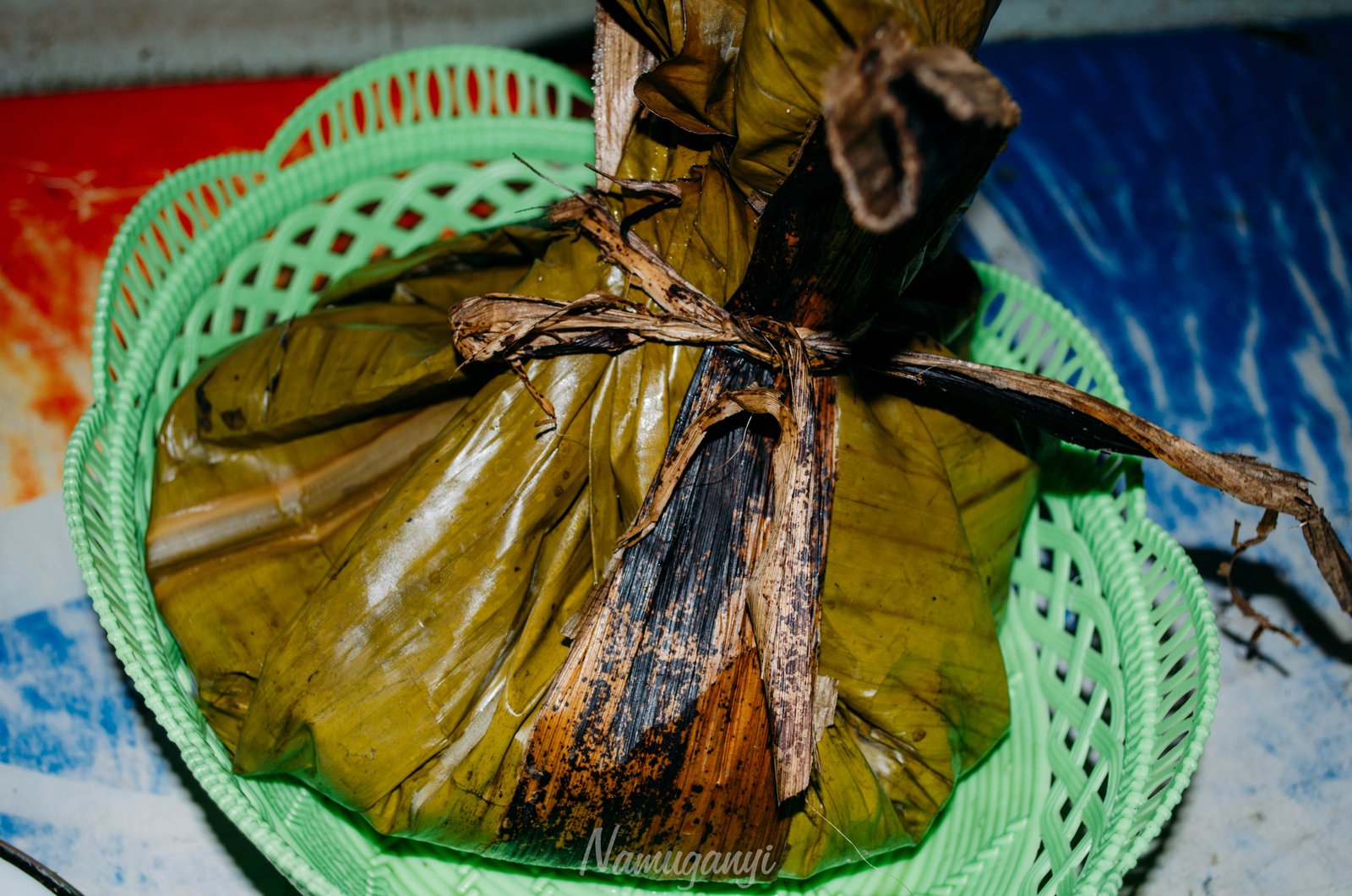 Luwombo wrapped in banana leaves