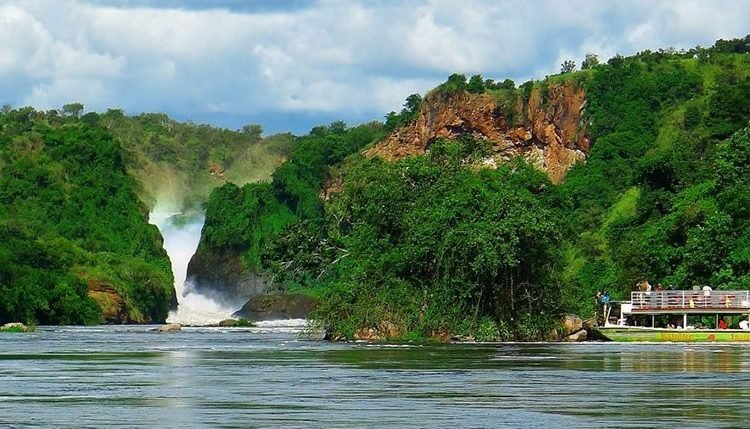 Murchison Falls waterfall on the Nile River Uganda